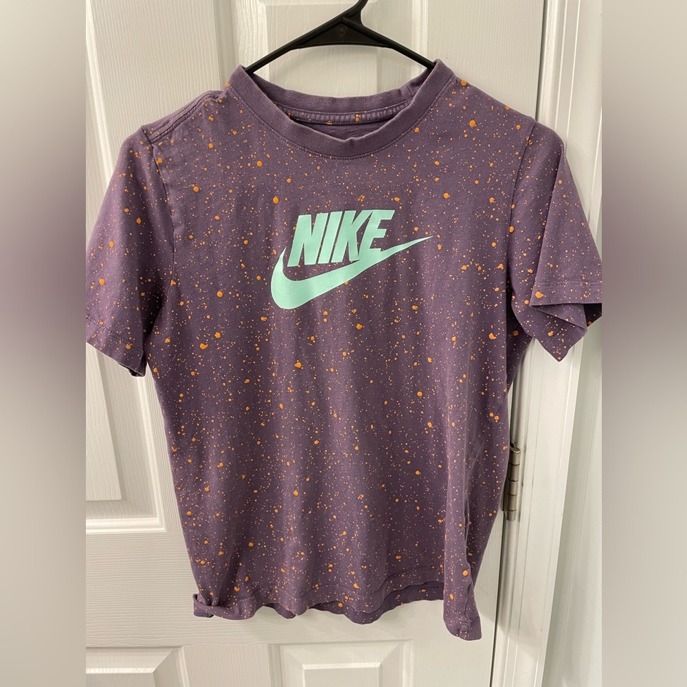 Nike purple spray pain look shirt with neon logo